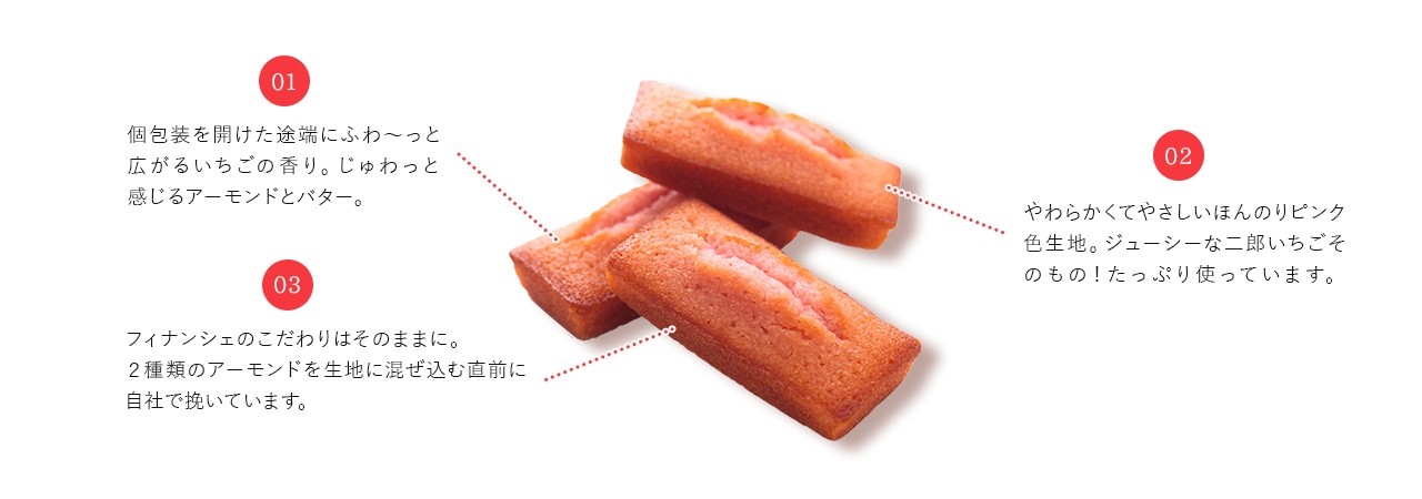 一般流通がほとんどない幻の品種二郎いちごを贅沢に使った、「神戸いちご」のフィナンシェ