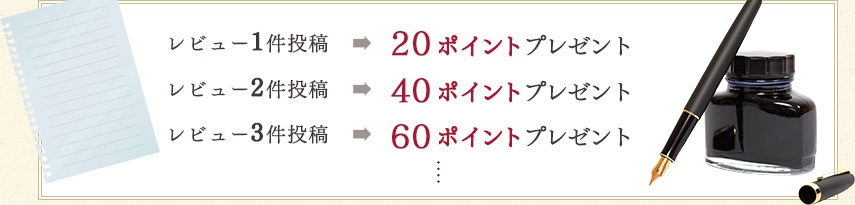 商品レビュー投稿で、20ポイントプレゼント！