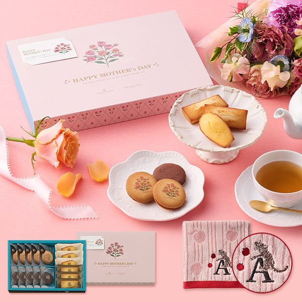 《お届けは4/11から》ラング・ド・シャ・アソート<イニシャルタオル付き母の日ボックス・A> 4種16個入