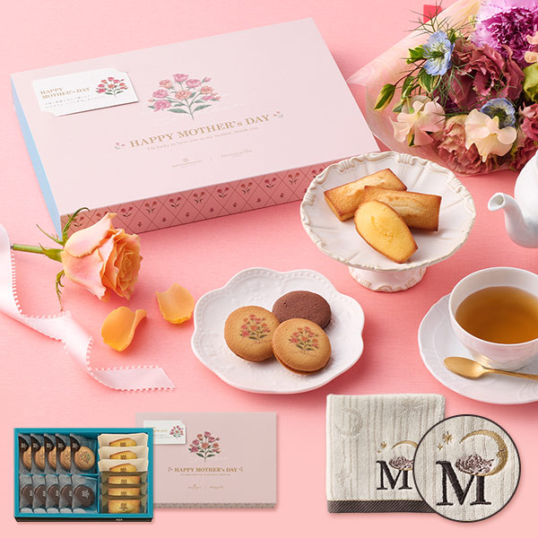 《お届けは4/11から》ラング・ド・シャ・アソート<イニシャルタオル付き母の日ボックス・M> 4種16個入