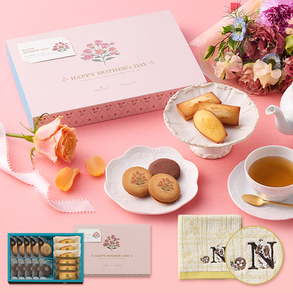 《お届けは4/11から》ラング・ド・シャ・アソート<イニシャルタオル付き母の日ボックス・N> 4種16個入