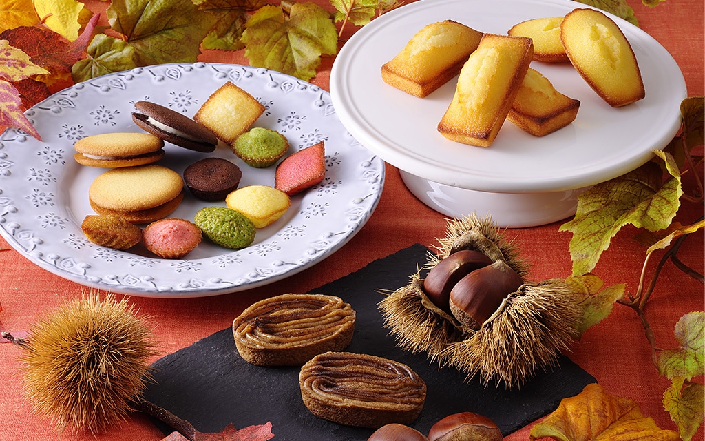 秋の恵みも、 定番のお菓子もちょっとずつ。 よくばりな願いを叶える、 秋限定アソート