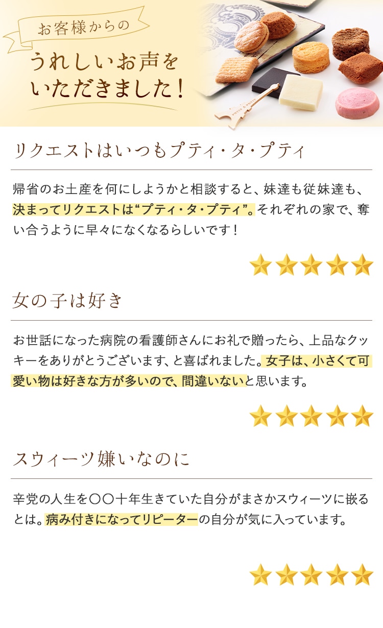 お中元・お歳暮・内祝い・お返し・御礼などのギフトにおすすめな「プティ・タ・プティ」