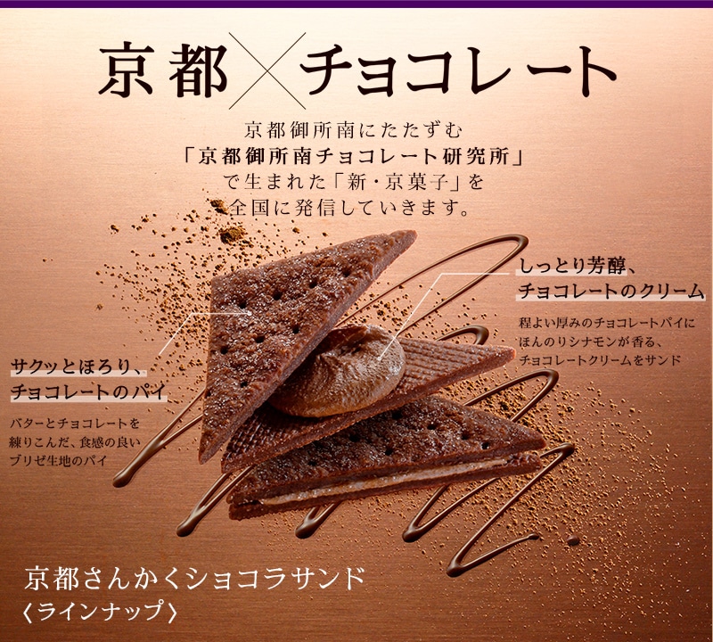 京都が薫るショコラサンド さくっとほろり、チョコレートのパイ しっとり芳醇、チョコレートのクリーム